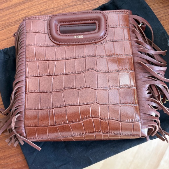 Maje Chocolate Croc-Embossed Fringe Mini Bag - Picture 4 of 5